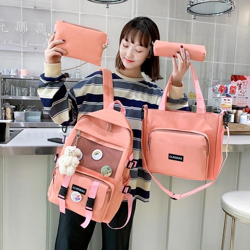 4 món BALO ULZZANG 2 LỚP CHỐNG NƯỚC THỜI TRANG ĐI HỌC ĐI CHƠI DẼ THƯƠNG - Cặp xách dễ thương BL054