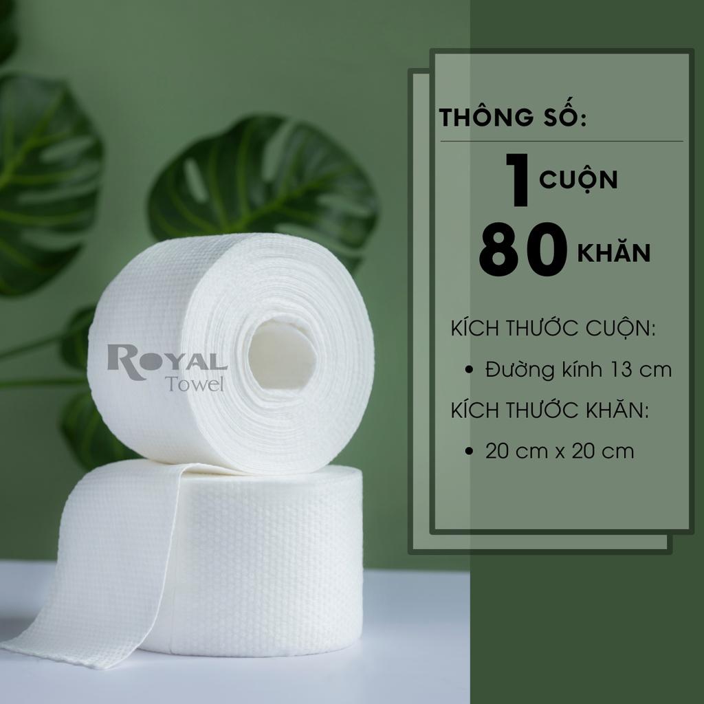 Khăn mặt khô Royal Towel dùng 1 lần lau khô lau ướt chất viscose, giấy lau mặt dùng 1 lần mềm mịn 80 khăn