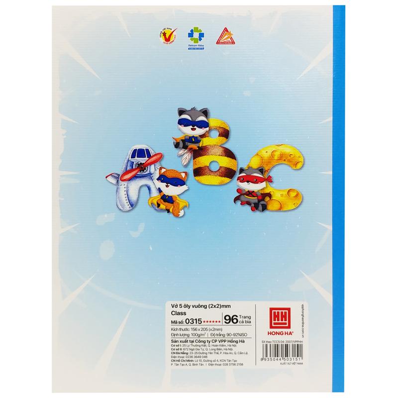 Tập Học Sinh Class ABC 5 Ô Ly Vuông 96 Trang 100gsm - Hồng Hà 0315 (Mẫu Sản Phẩm Giao Ngẫu Nhiên)