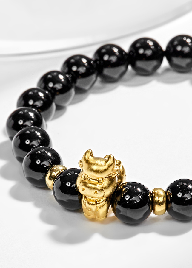 Vòng Tay Đá Thiên Thạch Charm Tuổi Sửu Bạc Mạ Vàng 24K Ngọc Quý Gemstones