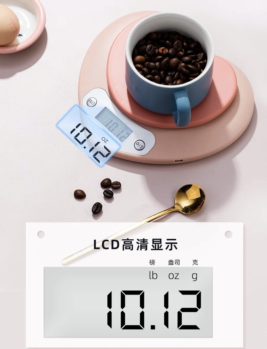 Cân Tiểu Ly Chất Liệu Nhựa Abs Hoạ Tiết Hình Trái Tim Dùng Pin Tiểu AAA Độ Chính Xác Cao Tối Đa 5Kg