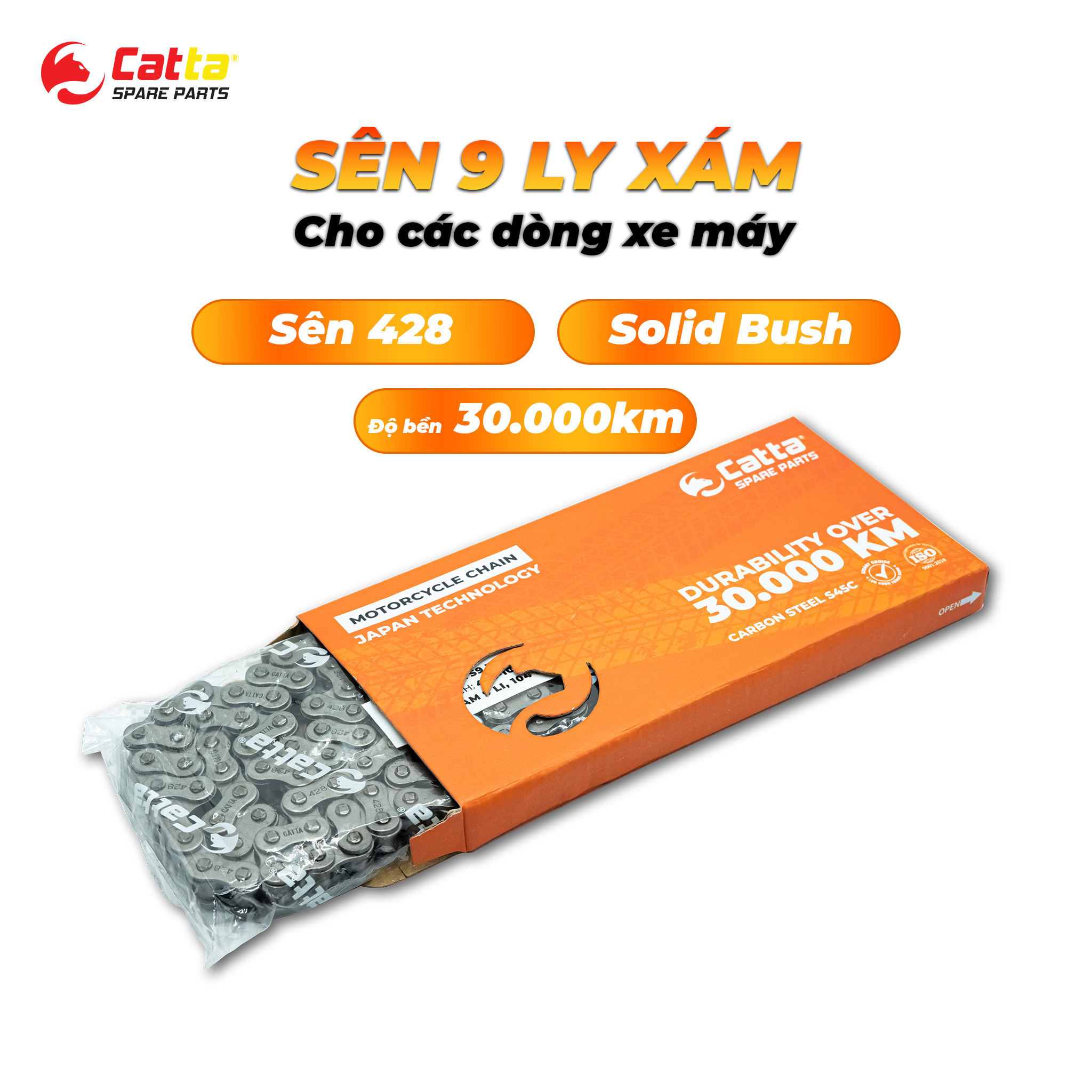 Sên 9ly Cho Xe Wave, Future, Sirius, Taurus, Jupiter, Dream - Sên 428 CATTA Màu Xám