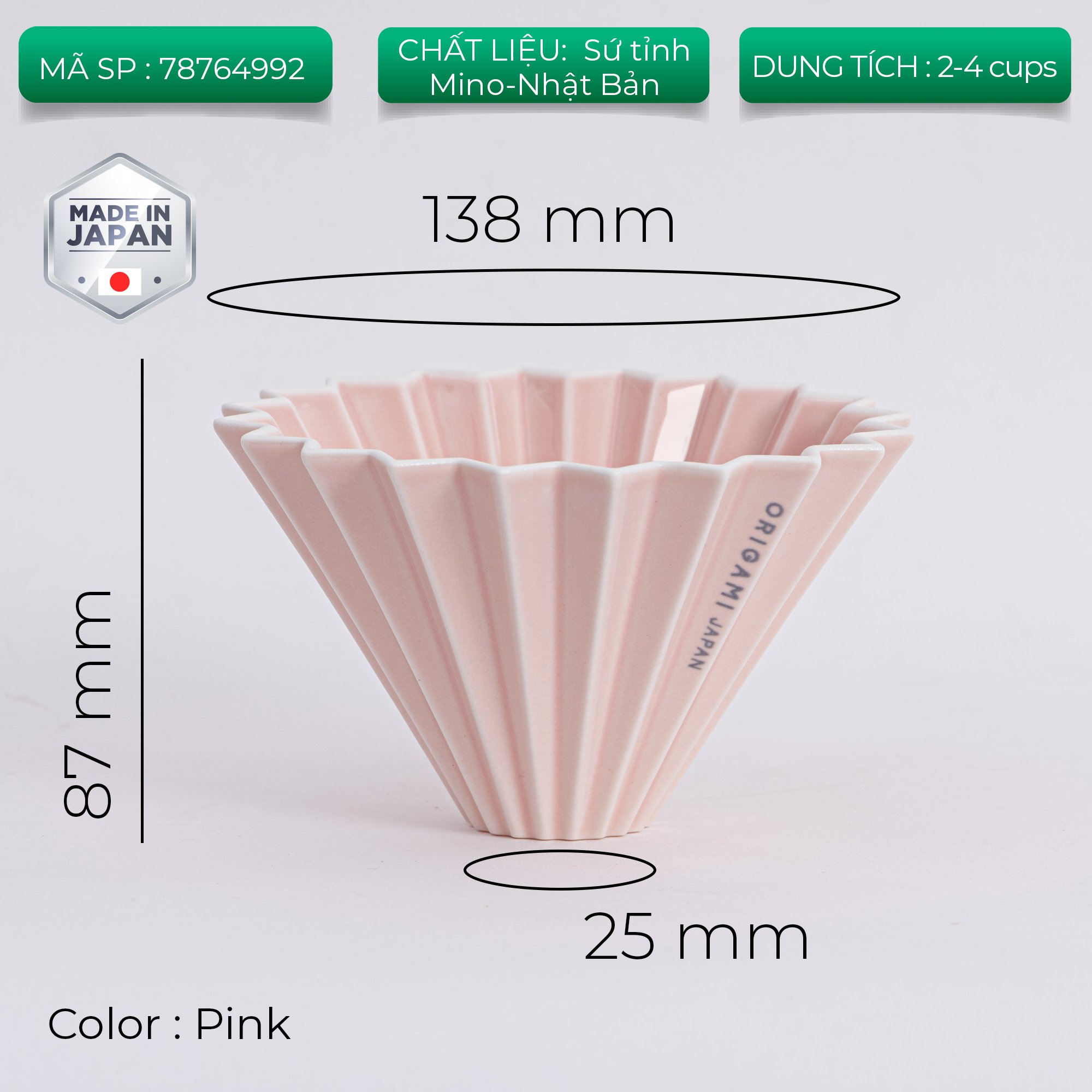 Phễu sứ V60 02 Origami Dripper M Pour over