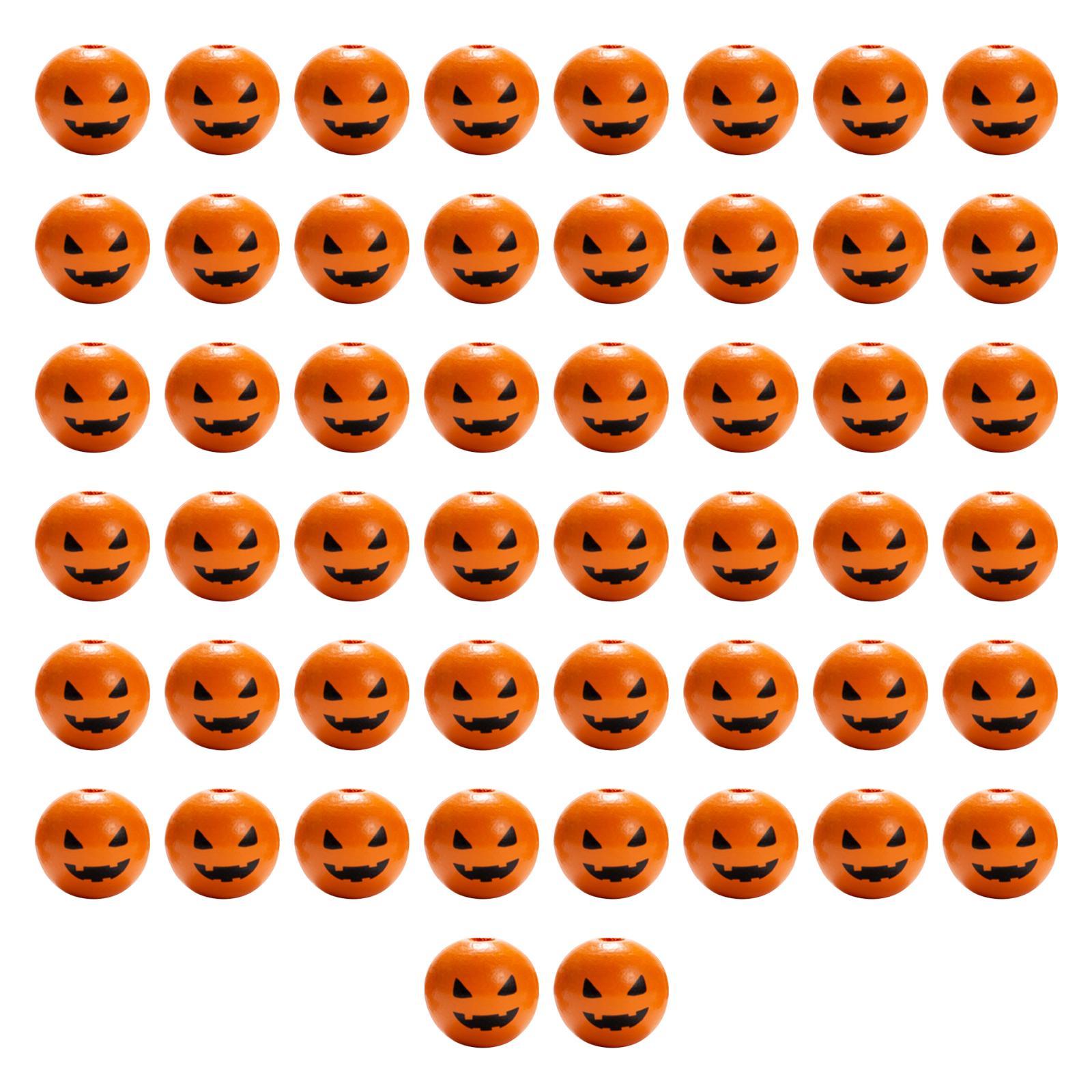 50 Pieces Halloween Wood Round Craft Beads, Farmhouse Wooden Spacer Beads for Halloween Decoration DIY Crafts Home Decor