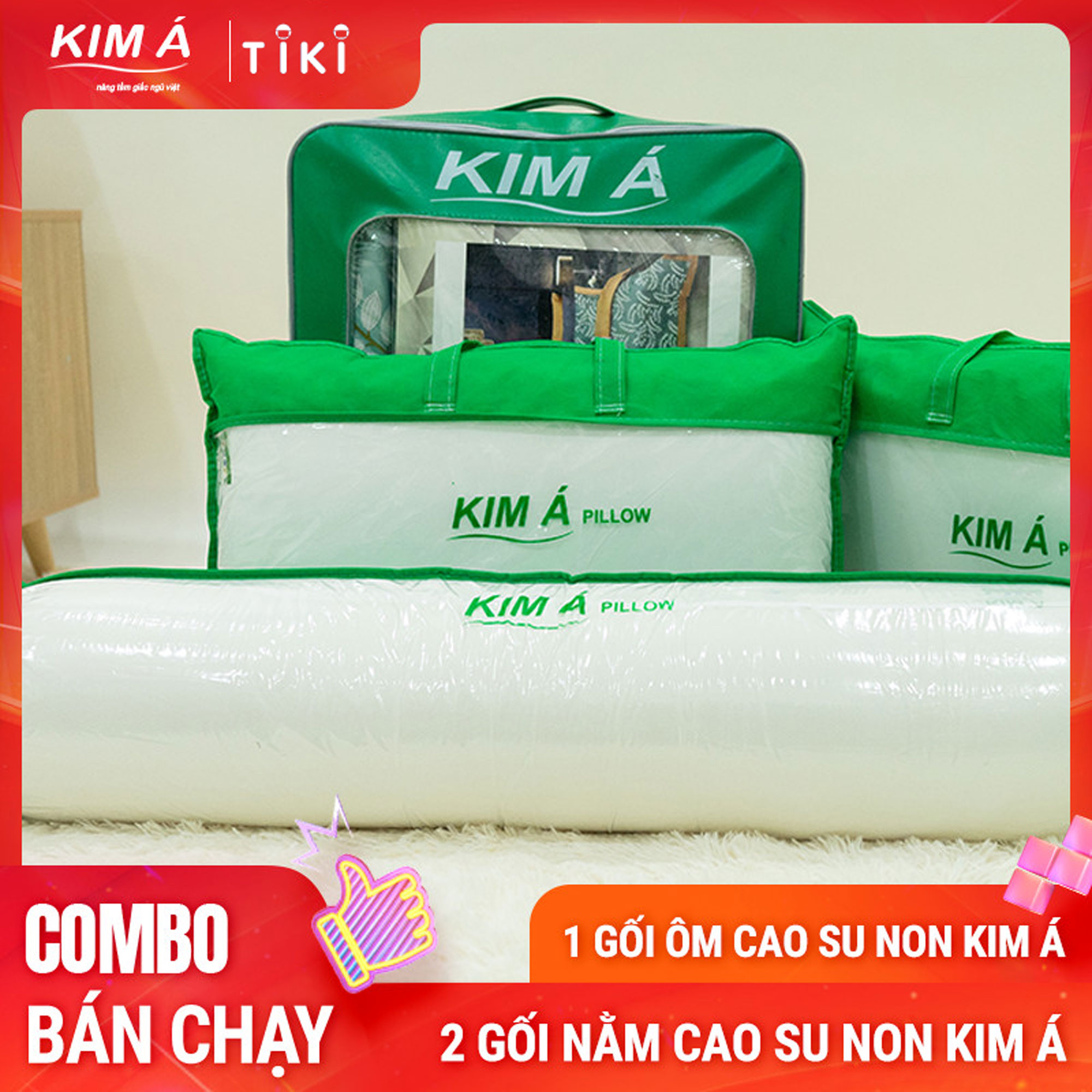 Combo 2 Gối Nằm 1 Gối Ôm Cao Su Non Kim Á Bền Bỉ, Cao Cấp, Êm Ái