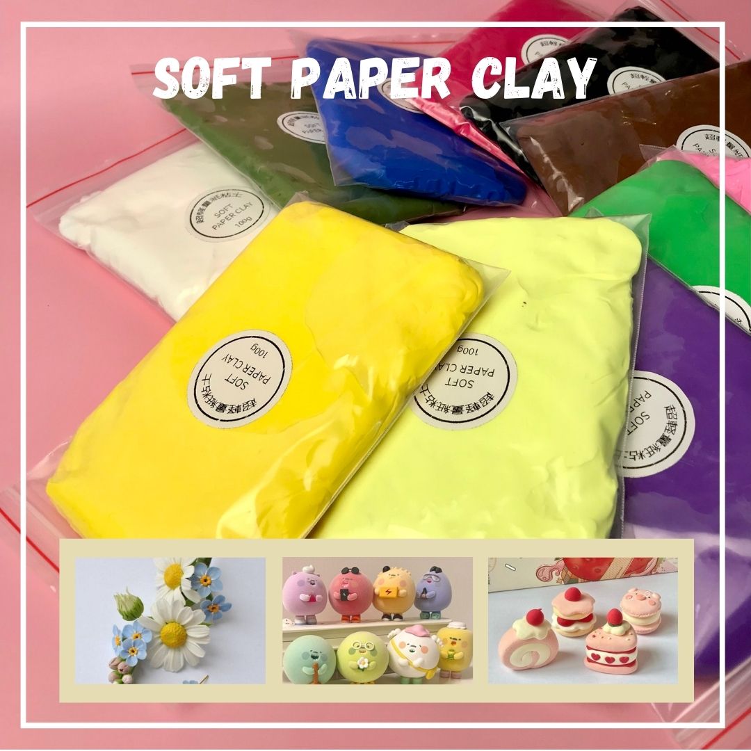 Đất sét tự khô Nhật, đất sét giấy, bột giấy Nhật Bản nhiều màu SOFT PAPER CLAY gói 100g - chuyên cho thợ