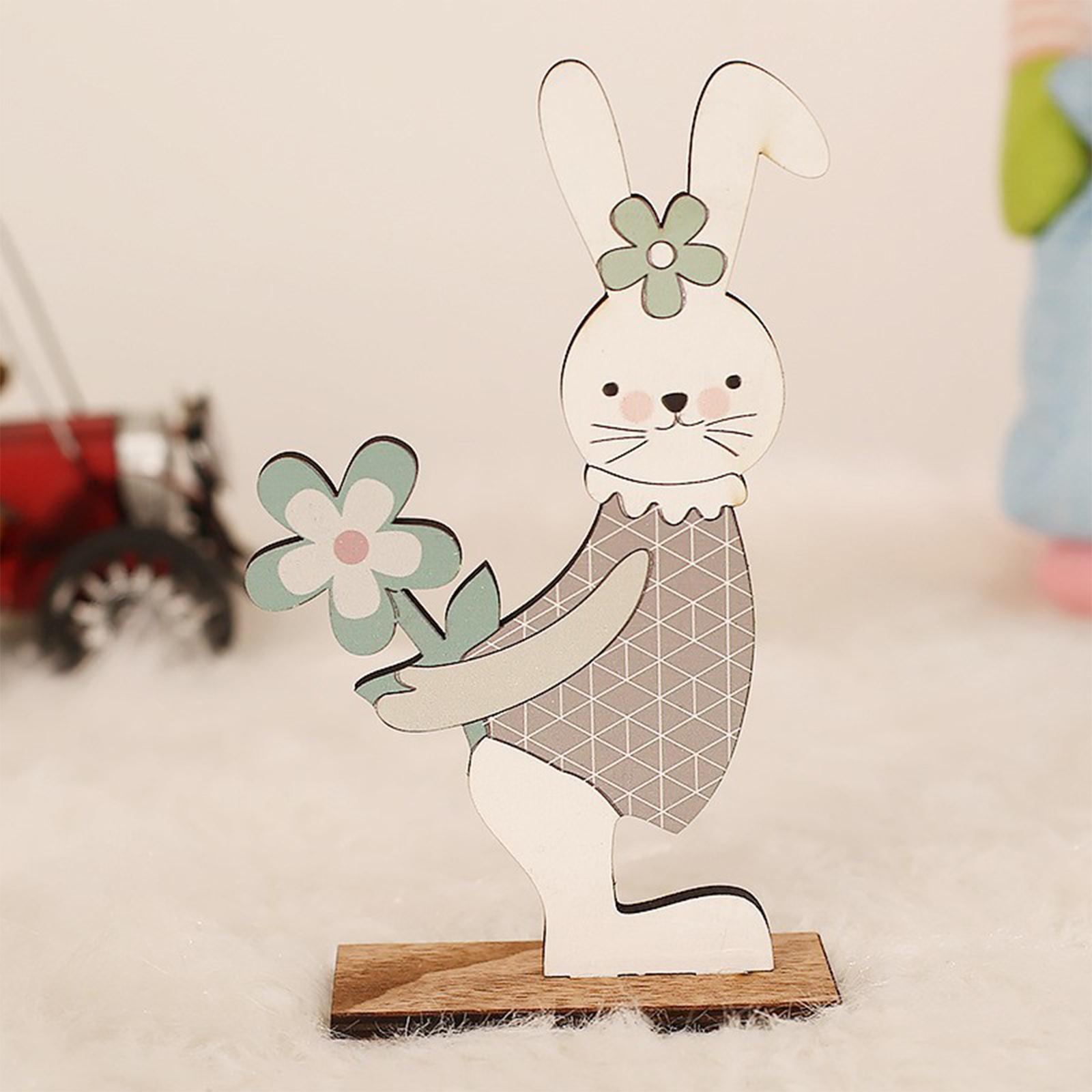 2Pcs Cute Easter Standing Bunny Wooden Table Decoration