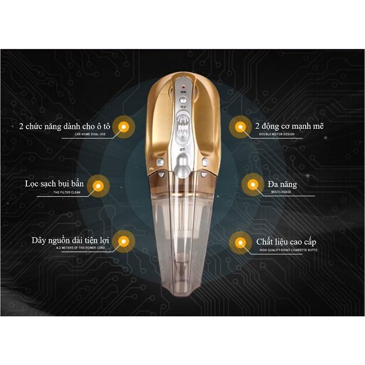 Máy Hút Bụi Xe Ô Tô 120W Cầm Tay Kiêm Bơm Lốp Đèn Pin Và Đo Áp Suất