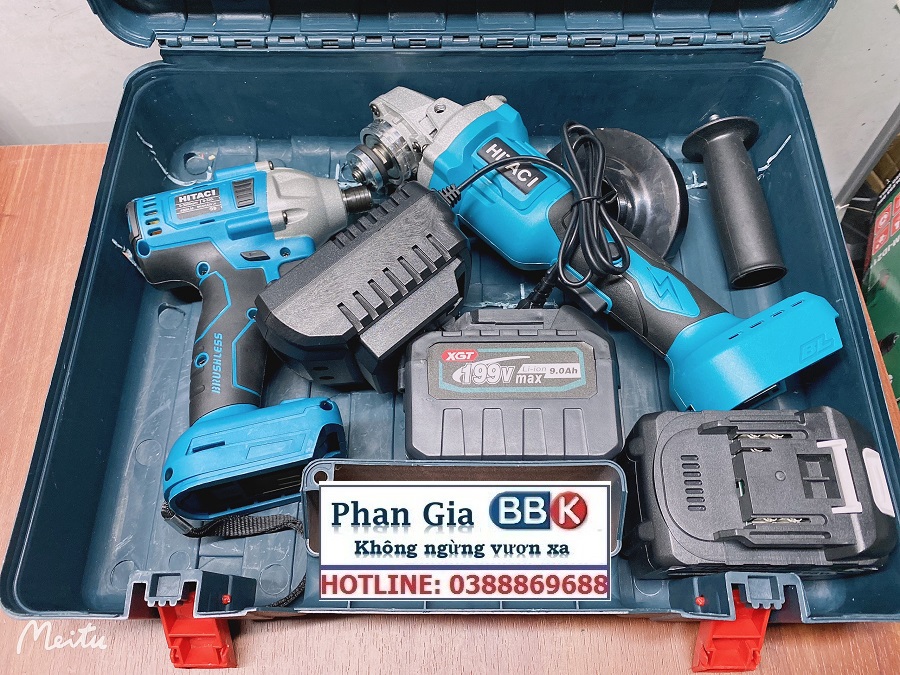Bộ Combo 2 Trong 1 Gồm Máy Mài Góc Và Máy Chuyên Vít 199V 2 Pin 15 Cell, Động Cơ Không Than - Tặng Hộp Đựng