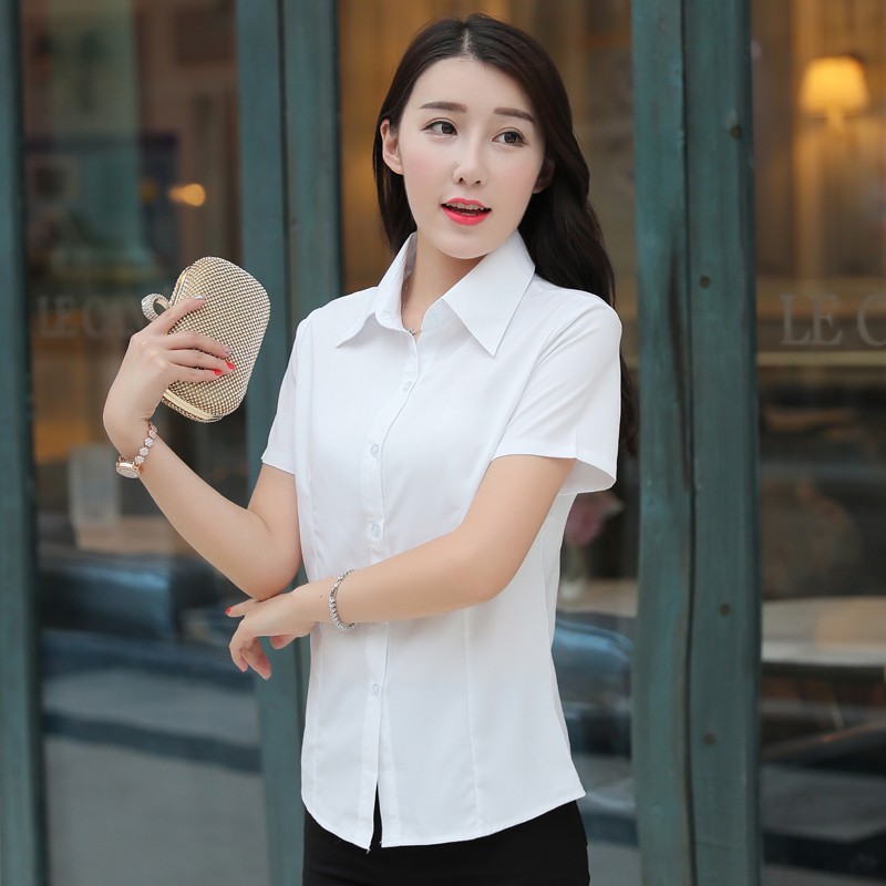 Áo Sơ Mi Trắng Tay Ngắn Dáng Ôm Trẻ Trung Thanh Lịch Cho Nữ