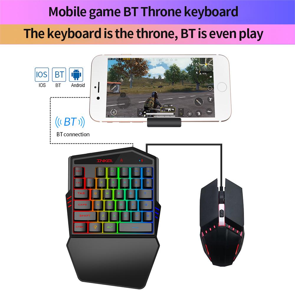 HXSJ K99 Ergonomic Keyboard and Mouse Combo One-handed Game Keyboard Mouse Set 35 Keys BT4.2 Wireless Keyboard + Wired