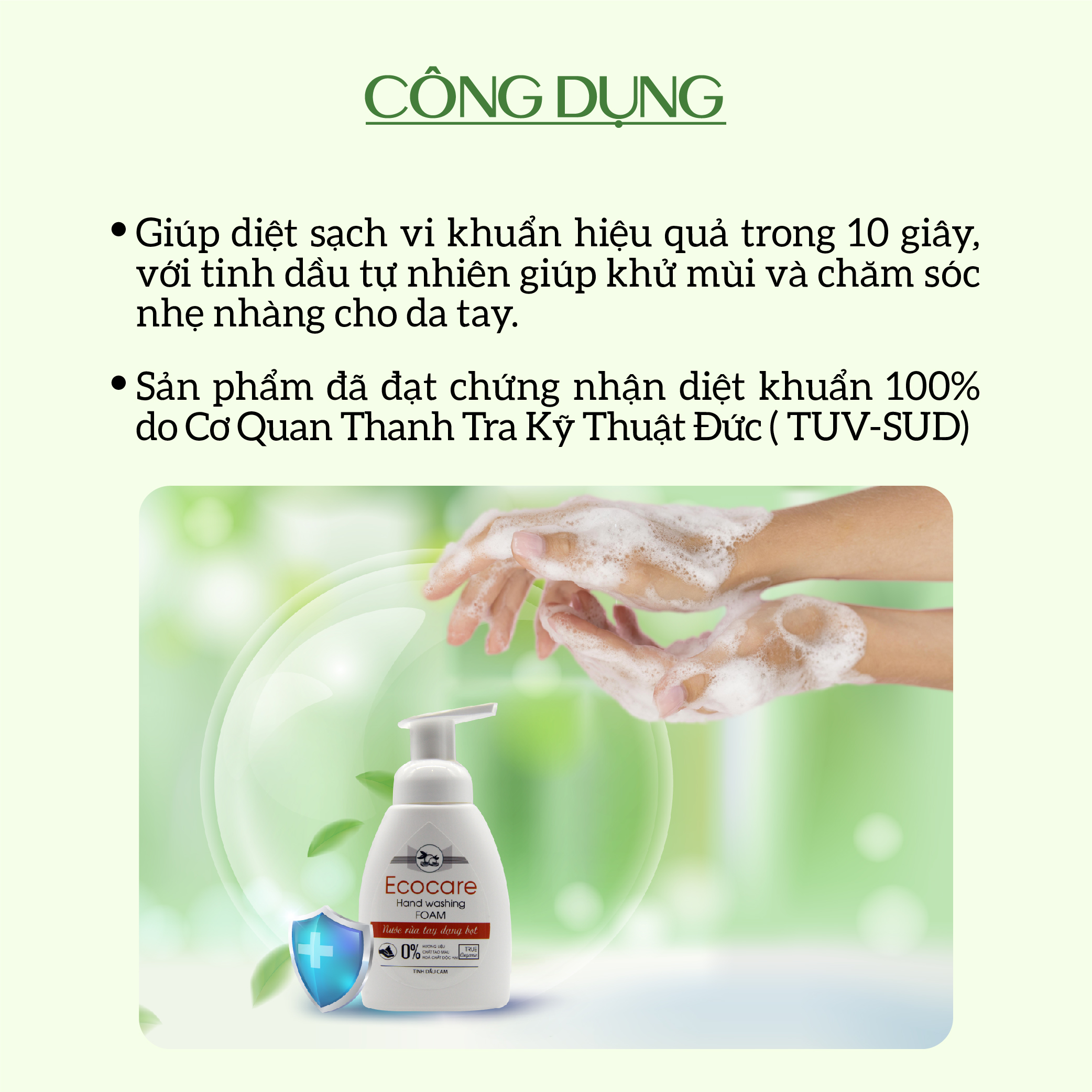 Nước rửa tay hữu cơ diệt khuẩn dạng bọt tinh dầu Quế 1000ml thương hiệu Ecocare ( tặng kèm vỏ tạo bọt)