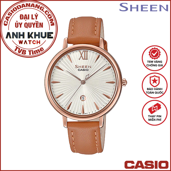 Đồng hồ nữ dây da Casio Sheen chính hãng SHE-4534PGL-7AUDF (34mm)
