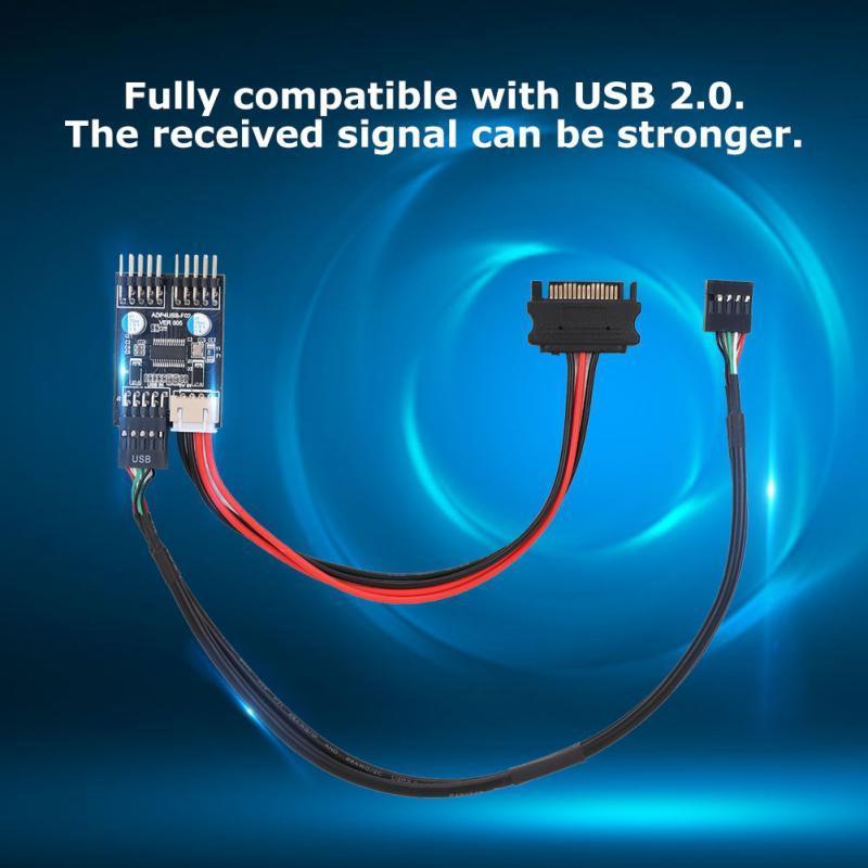 1 Male to 2 Male Port USB 2.0 Header 9PIN to Dual 9PIN Extension HUB with SATA Power Cable
