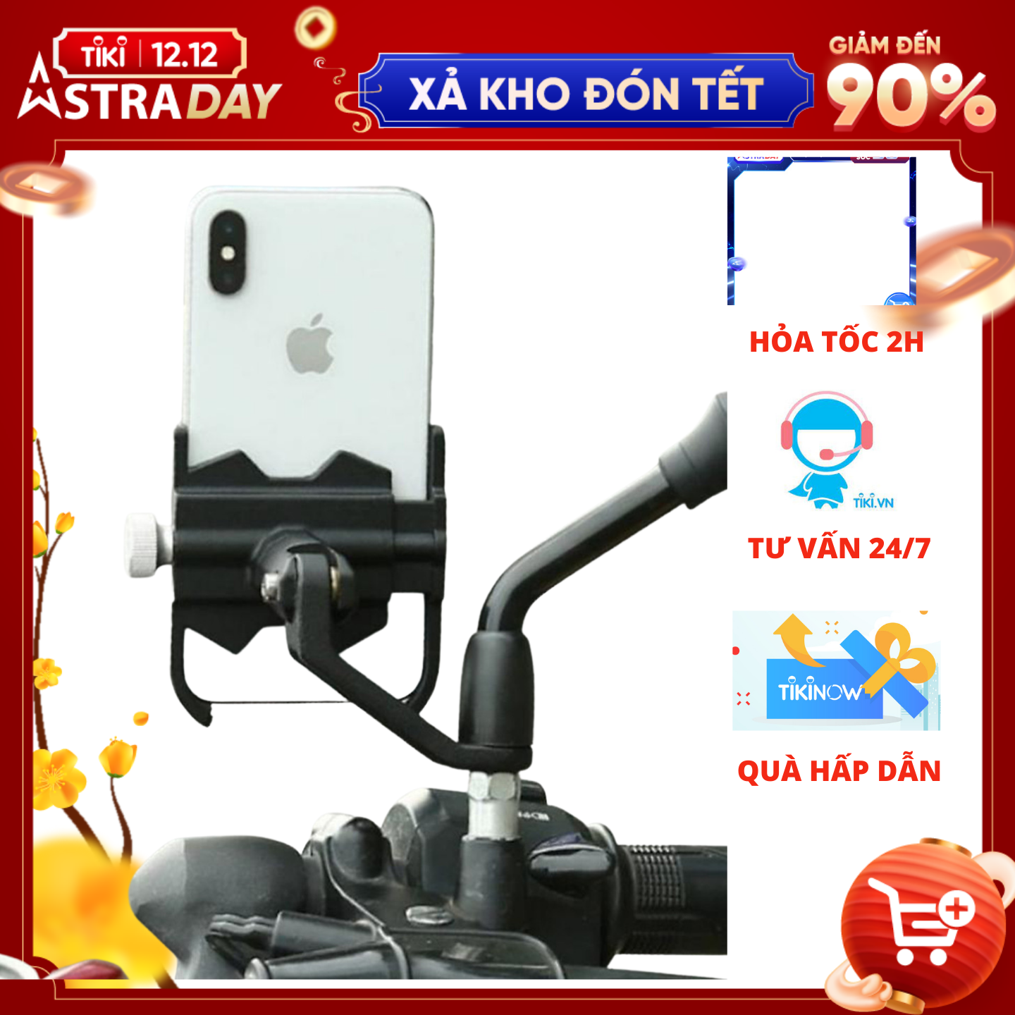 Giá đỡ kẹp điện thoại trên xe máy A1000 chất liệu hợp kim nhôm siêu cứng, siêu bền, chống trộm, không rung lắc , tháo lắp dễ dàng- Màu đen