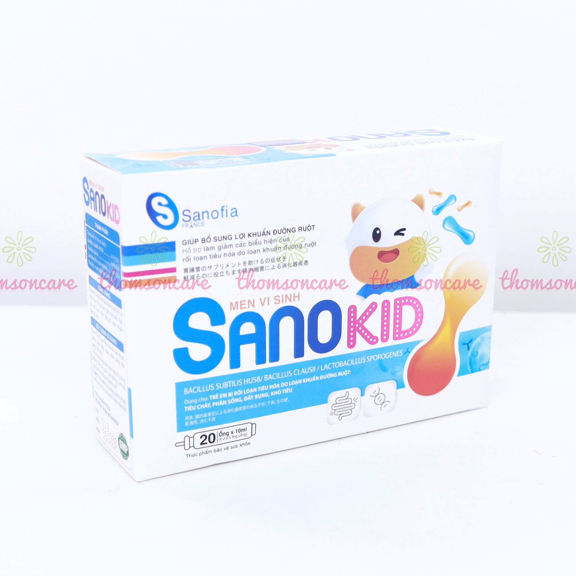 Men vi sinh Sanokid - Bổ sung lợi khuẩn đường ruột, ngăn ngừa tình trạng tiêu chảy, phân sống - Hộp 20 ống x 10ml Thomsoncare
