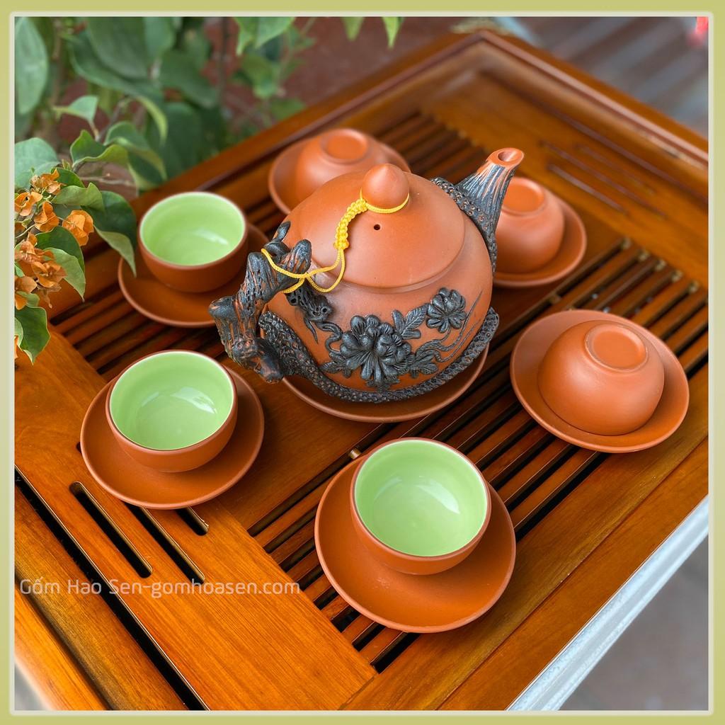 Bộ Ấm Chén Tử Sa Đắp Nổi Hoa Phù Dung