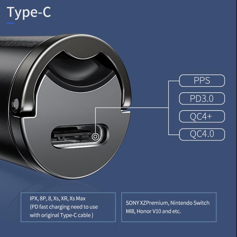 Baseus -BaseusMall VN Tẩu sạc nhanh 30W Baseus Tiny Star Gen4 PD/QC 3.0 dùng cho xe hơi (Hàng chính hãng)