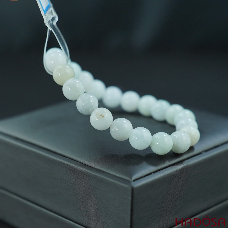 Vòng cẩm thạch trắng lí 8mm đá tự nhiên có giấy kiểm định sang trọng thanh lịch sức khỏe làm đẹp cho nữ