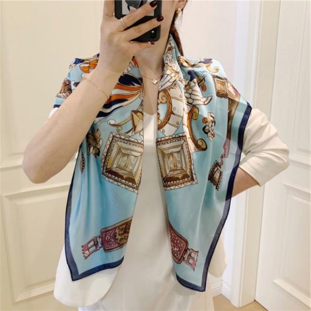 Khăn choàng cổ thanh lịch lụa size 90x90cm đa năng quấn áo yếm Khăn turban - Maben