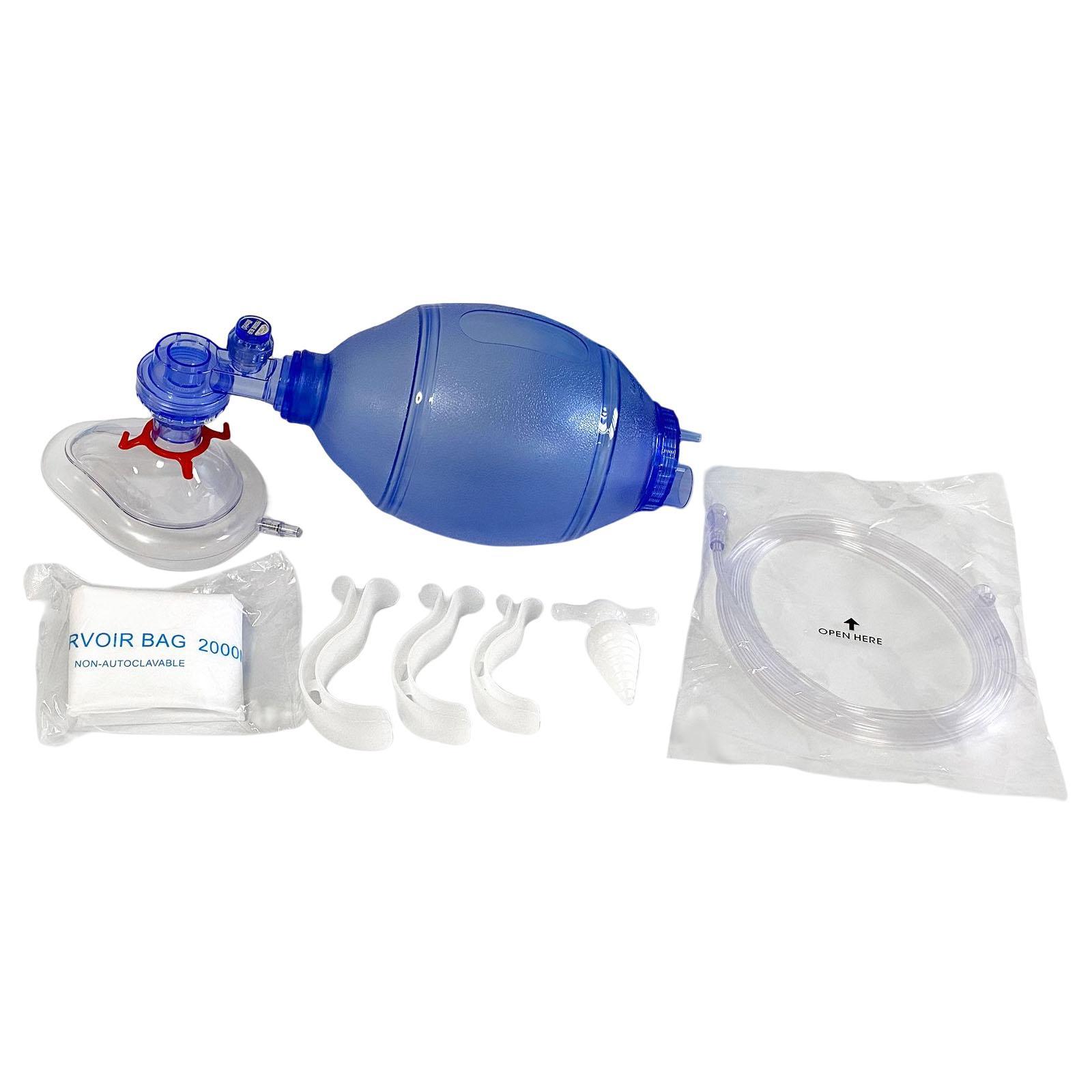 CPR Manual Tool Kit PVC Practi Mask Emergency Bag with Tubing and Mask Reservoir Bag Resuscitation Air Bag for First Aid Training Home Use