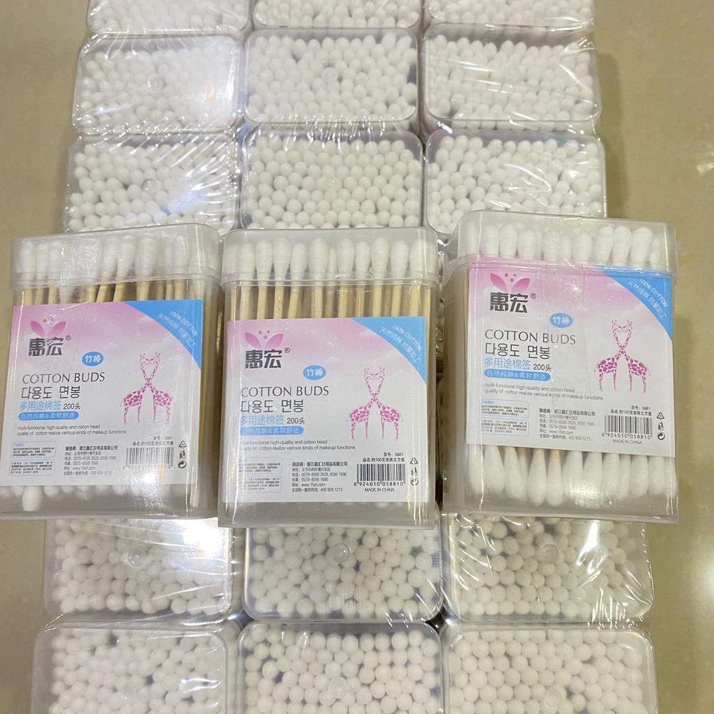 Hộp tăm bông 100 que thân gỗ - K17