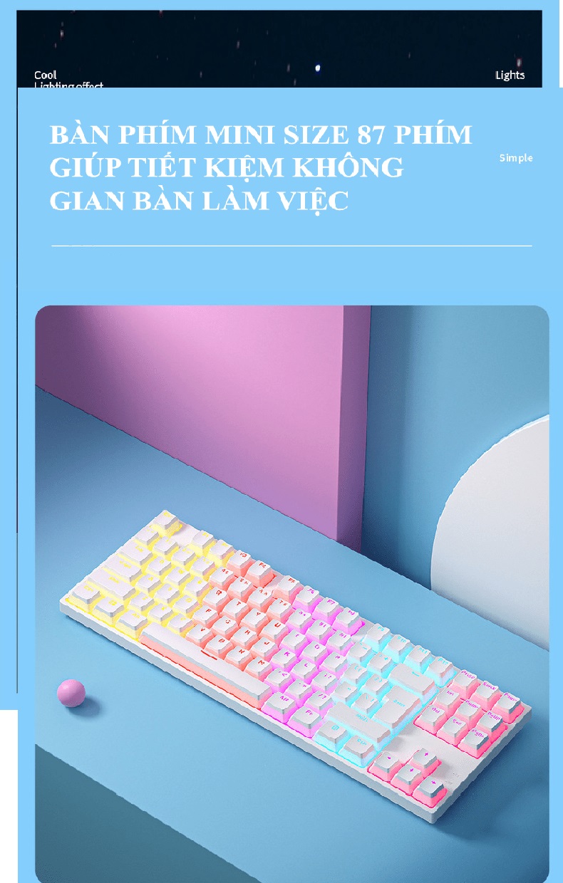 Bàn phím cơ ZIFRIEND KA802T sử dụng Blue Switch thiết kế mini nhỏ gọn chỉ 87 phím với keycap pudding xuyên led cực đẹp - JL -HÀNG CHÍNH HÃNG