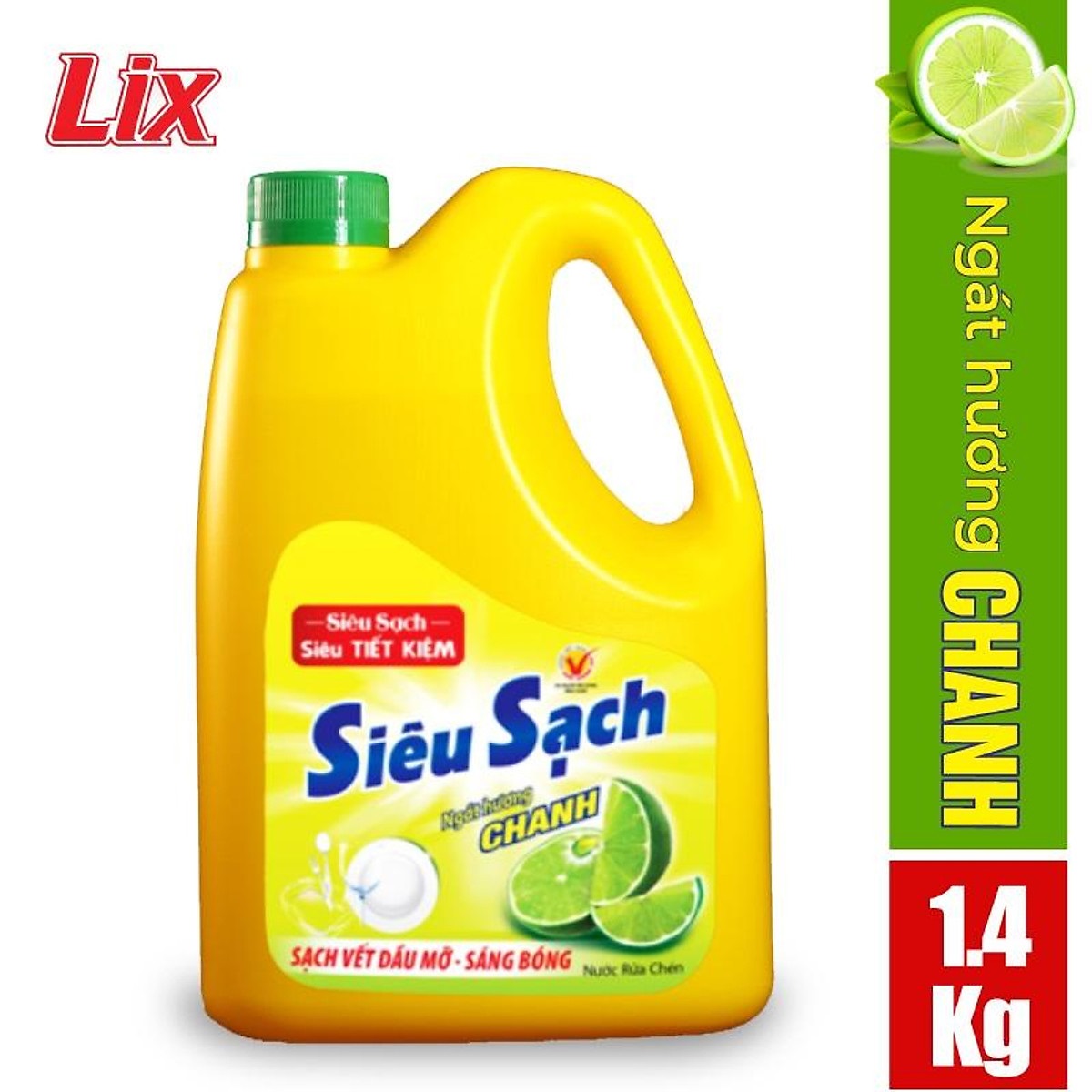 Nước rửa chén siêu sạch chanh 1,4kg NS140 sạch bóng vết dầu mỡ hương chanh thơm mát