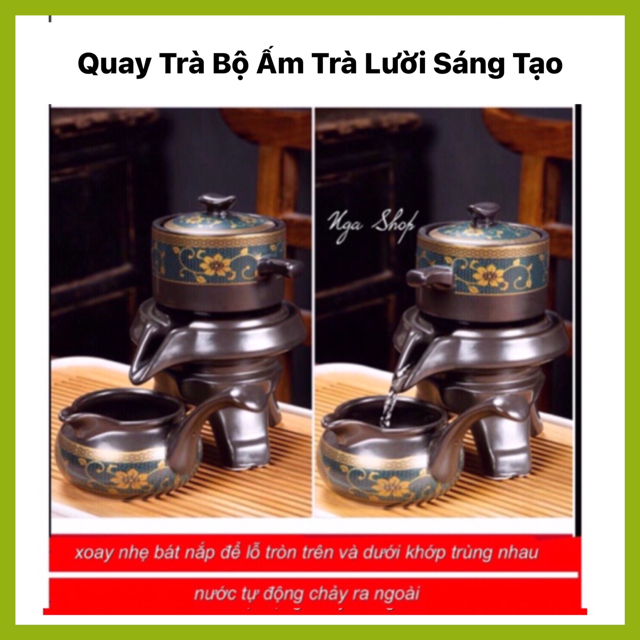 Bộ ấm chén pha trà đẹp Cối xay gốm sứ cao cấp,Bộ chén uống trà đạo 18 chi tiết hoa cẩm xanh lòng chén trắng