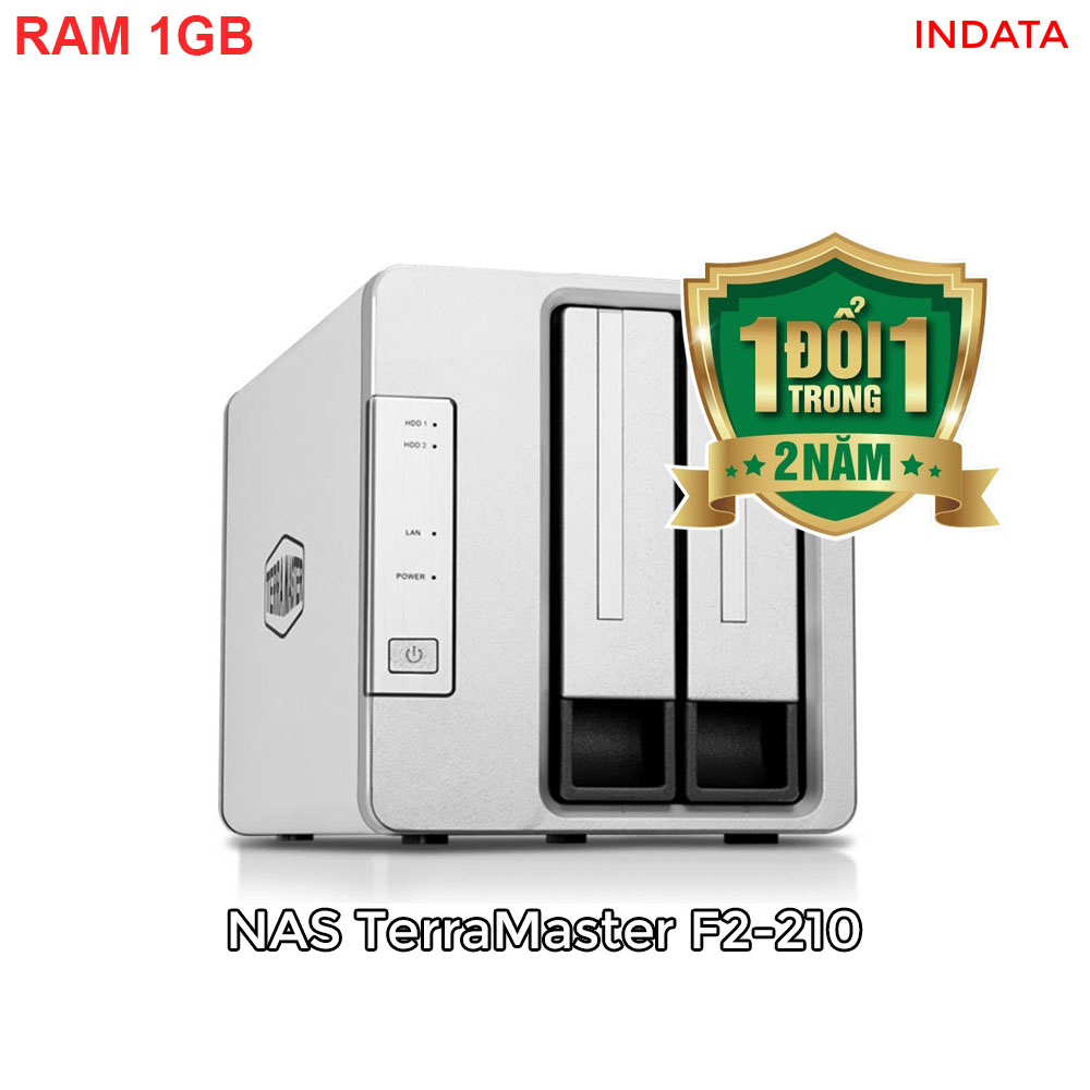 Bộ lưu trữ mạng NAS TerraMaster F2-210 Quad-core CPU, RAM 1GB, 2 khay ổ cứng RAID 0,1,JBOD,Single - Hàng chính hãng