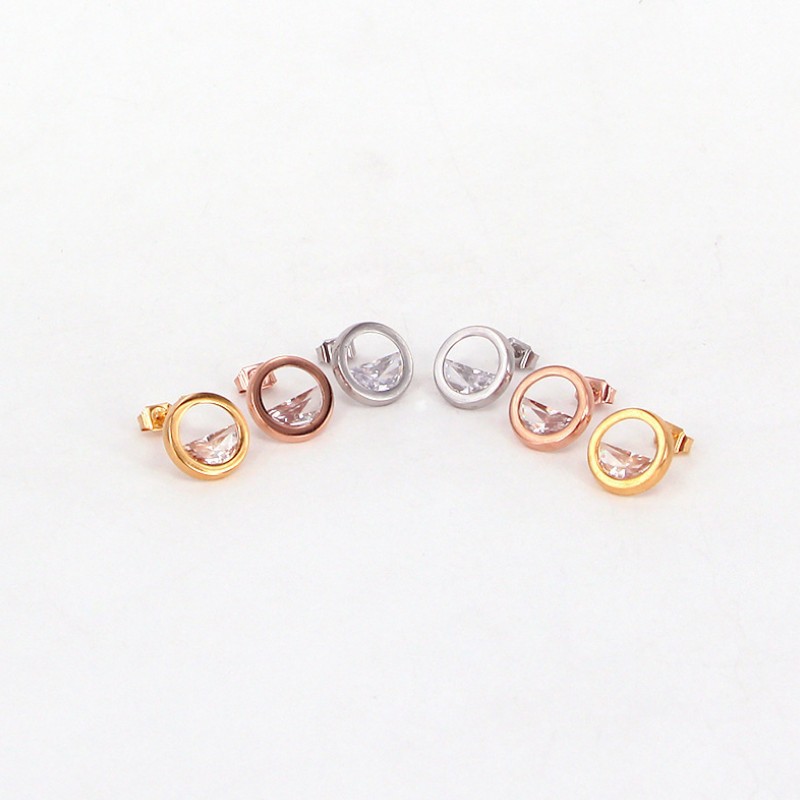 Bông Tai Hình Tròn Đính Nửa Đá Titan Ko Đen TT 3296 - 1 Cặp