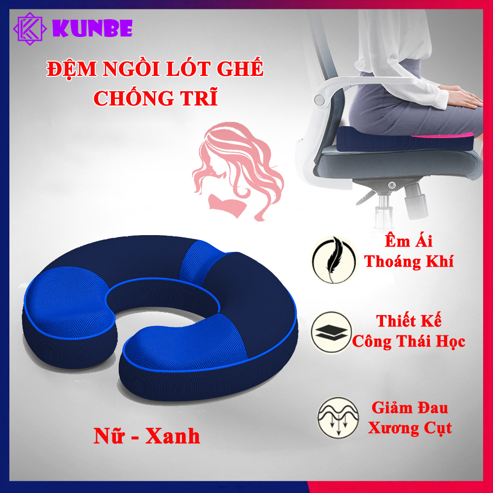 Đệm Ngồi Lót Ghế Chống Trĩ KUNBE, Chất Liệu Cao Su Non Kê Mông Cho Người Đau Xương Cụt Giúp Ổn Định Cột Sống Chống Ê Mỏi