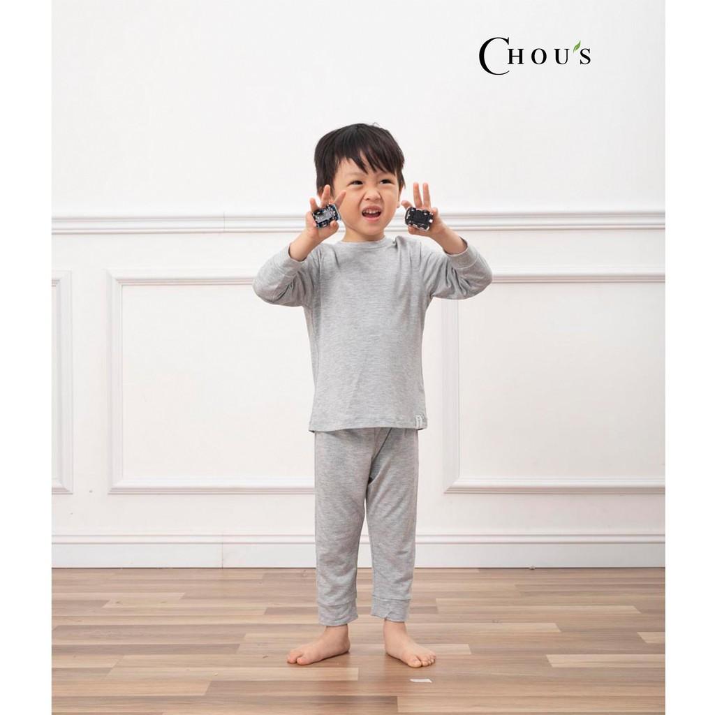 Bộ pyjamas baby dài tay vải bamboo tự nhiên cao cấp Chou's - màu ghi