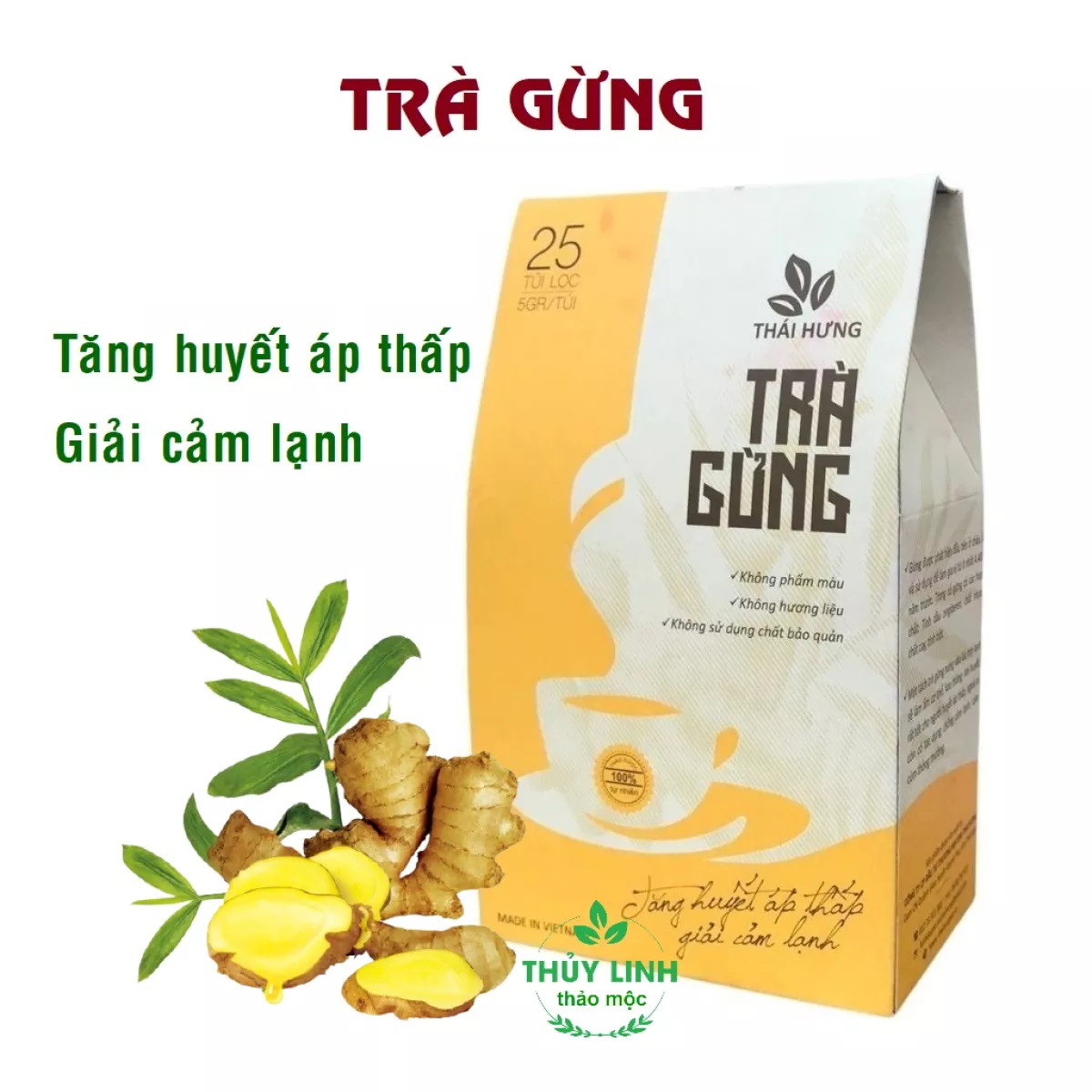 Trà Gừng Thái Hưng Giải cảm lạnh tăng huyết áp thấp - Hộp 25 túi lọc x 5g