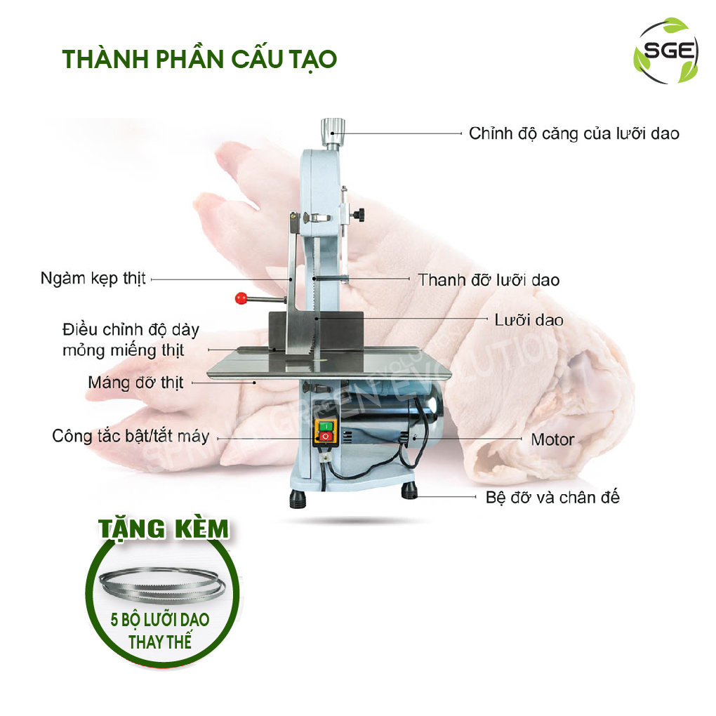 Máy Cắt Xương, Máy Cưa Xương, Máy Thái Xương, Máy Cắt Thịt Đông Lạnh BC190-Pro . Hoạt Động Công Suất Cao 24/7. Có Thể Sử Dụng Liên Tục Trong 1h, Nghỉ 15 Phút. Dễ Vận Hành, Tiết Kiệm Điện Năng. Hàng Chính Hãng SGE Thái Lan