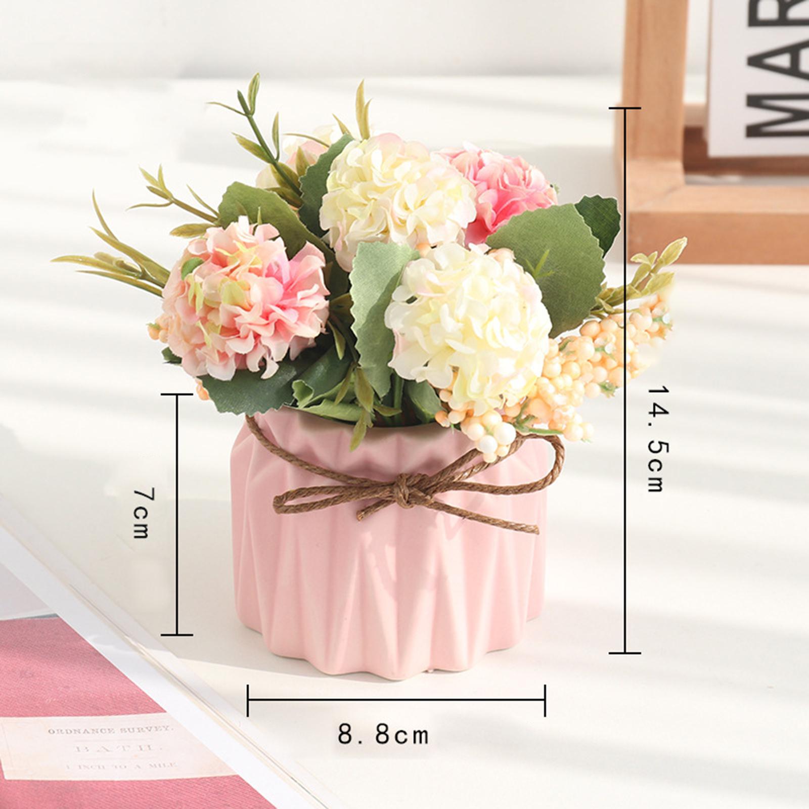 3x Mini Artificial Flower Fake Simulation Hydrangea Plant Ceramic Vase for Home