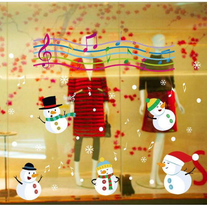 Decal trang trí noel người tuyết và âm nhạc