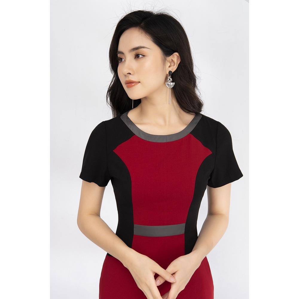 Đầm Nữ LUPERI LFV3162 Công Sở Dáng Ôm Phối Màu Tạo Điểm Nhất Eo Chất Liệu Đũi Xước Hàn Quốc Cao Cấp