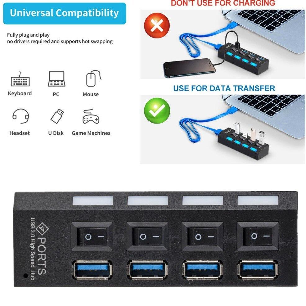 4 Port USB HUB Multi USB 3.0 Splitter 5.0Gbps High Speed Converter Adapter with on/off Switch For MacBook PC Notebook