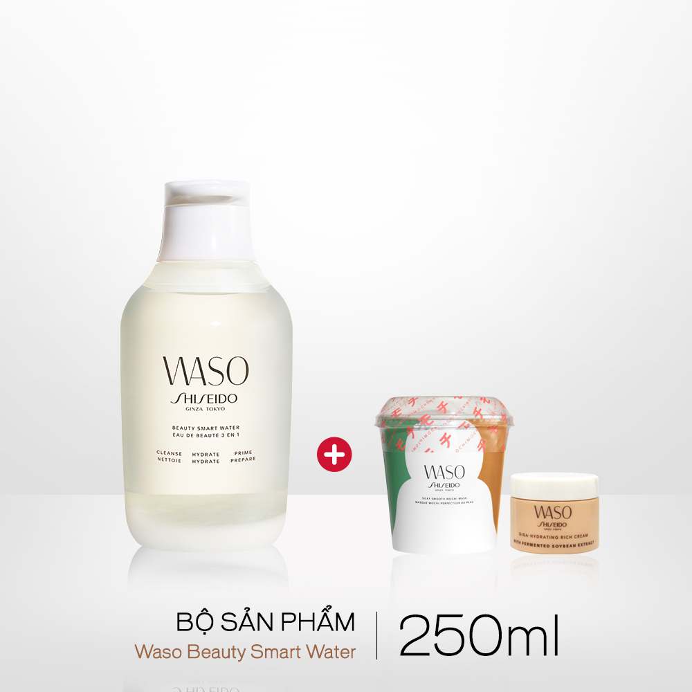 Bộ sản phẩm Waso Beauty Smart tặng Mặt nạ Waso Silky Smooth Mochi và Kem dưỡng ẩm Shiseido Waso GIGA Hydrating Rich Cream 15ml