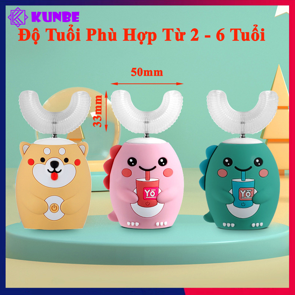 Bàn Chải Đánh Răng Điện Cho Bé KUNBE Đầu Chữ U Siêu Mềm, Nhiều Mẫu Hoạt Hình Đáng Yêu
