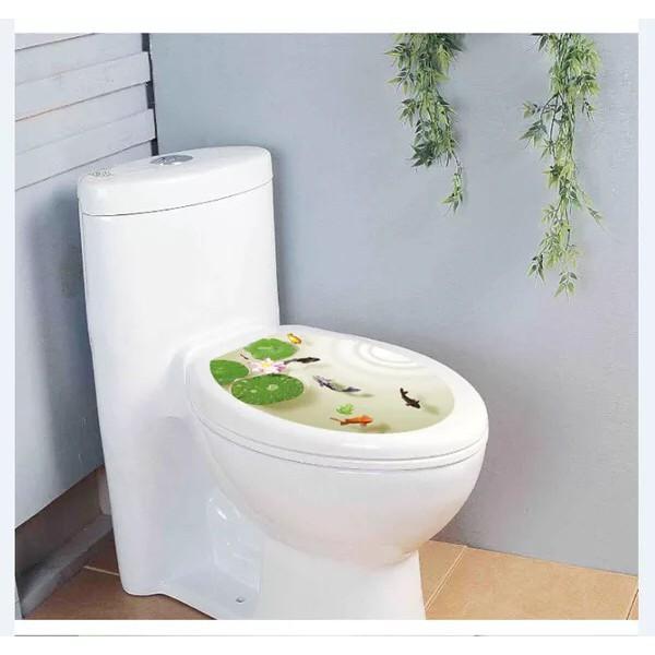 Decal dán toilet - cá và hoa sen