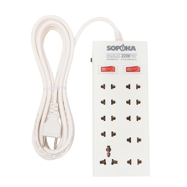 Ổ cắm điện 10 lỗ 2200W lõi sứ chịu nhiệt có dây và không dây 10Y Sopoka
