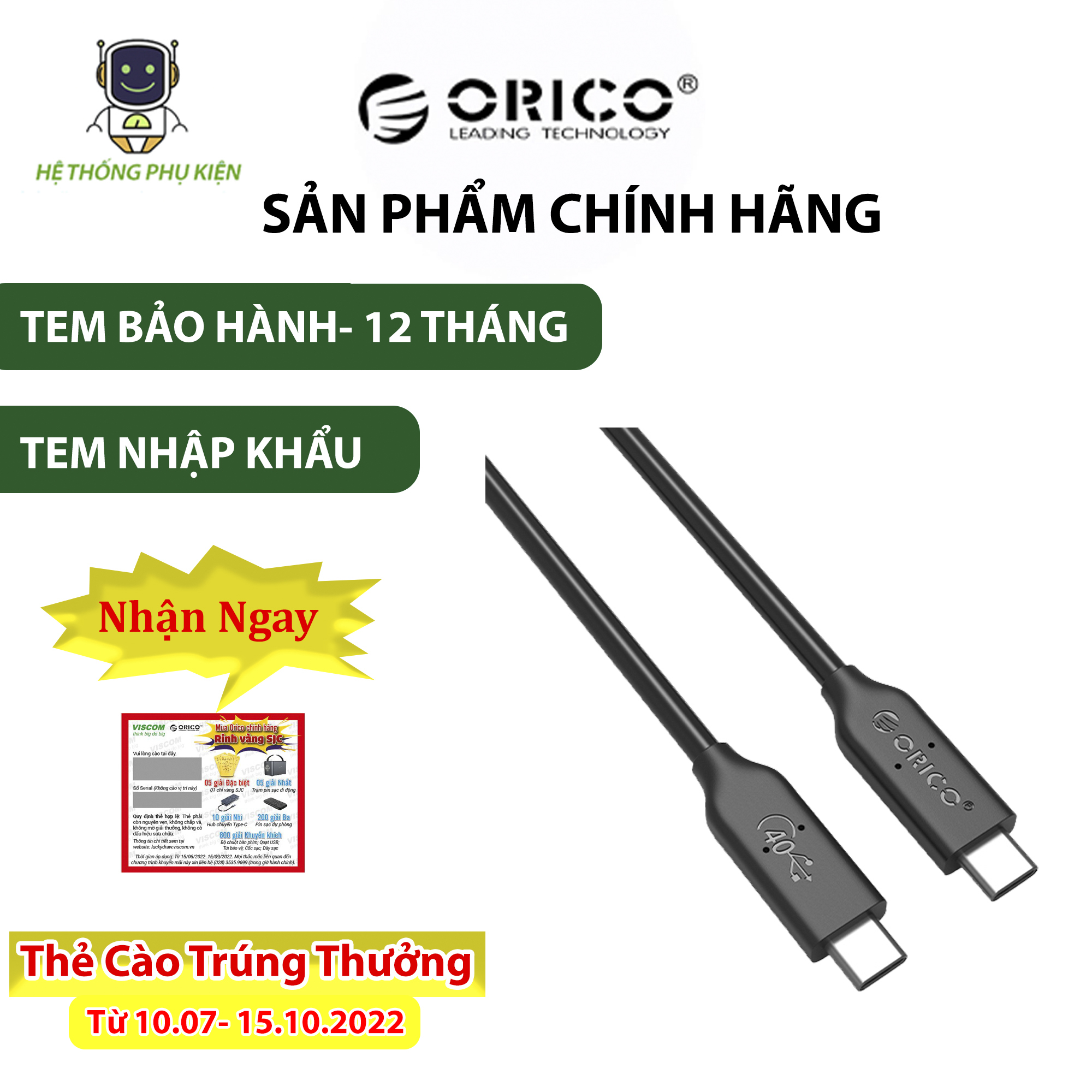 Cáp Data USB 4.0 Orico U4C0-BK-BP Hàng Chính Hãng