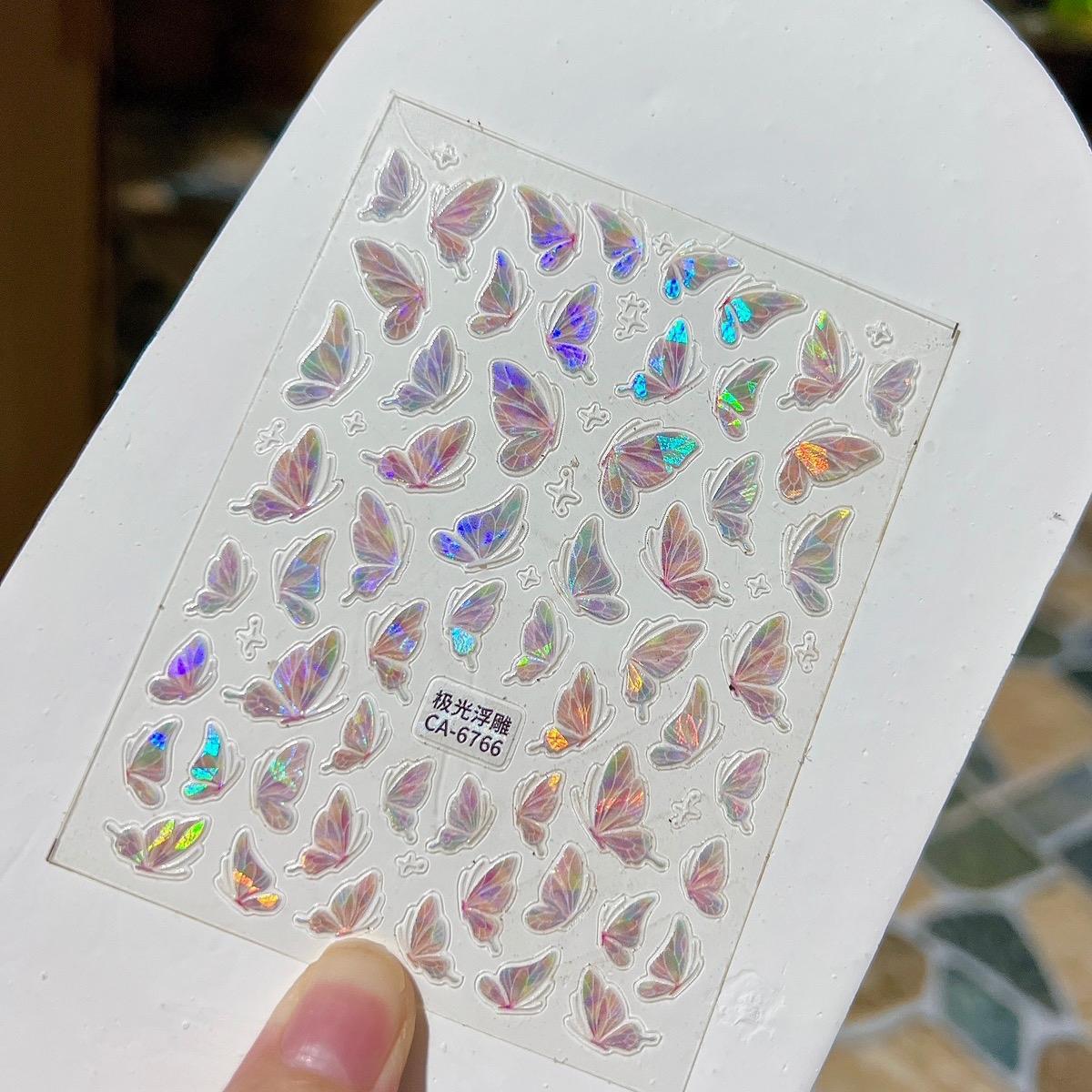 Sticker Móng Lụa 5D Bướm Hồ Điệp Hồng Xanh Làm Nail, Hình Dán Nơ Trang Trí Móng, Hàng Mới Về Nữ Women