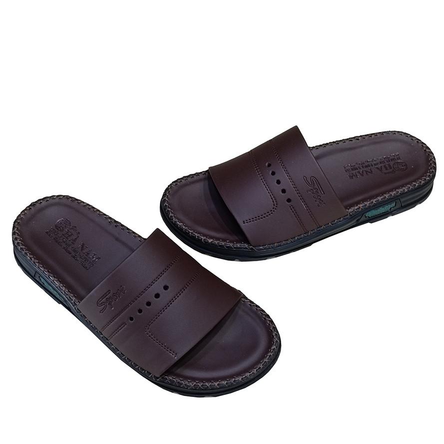 Dép Nam Da Bò HA NAM Đế Siêu Nhẹ Khâu Chỉ Toàn Bộ DNA22035 - Màu Nâu