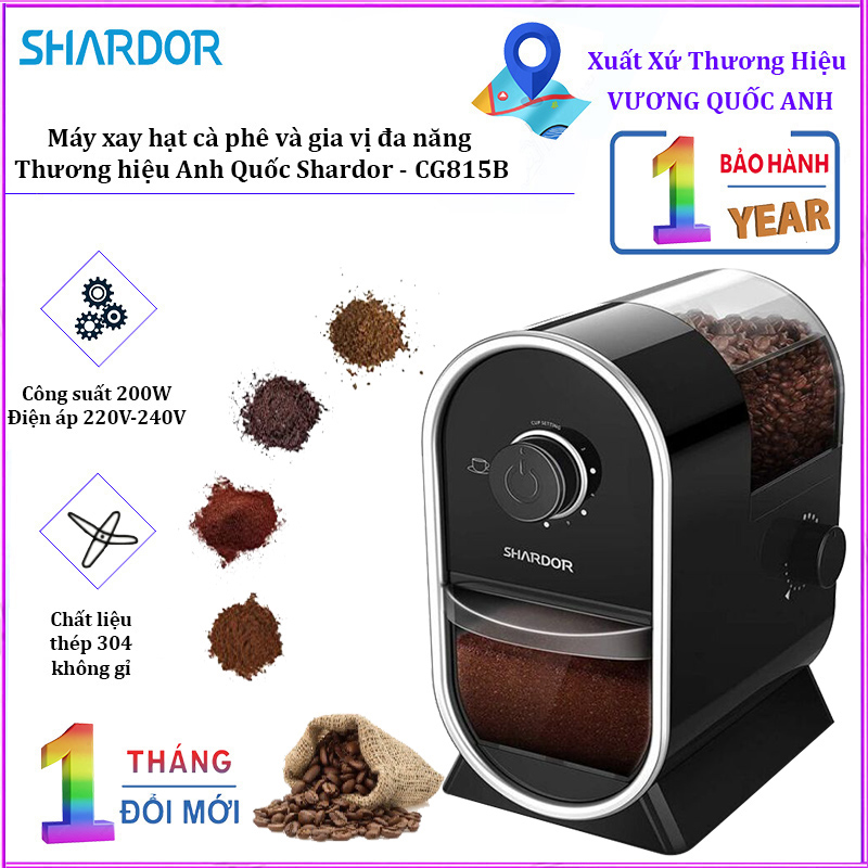Máy xay hạt cà phê cao cấp công suất 100W Shardor CG815B - Hàng chính hãng