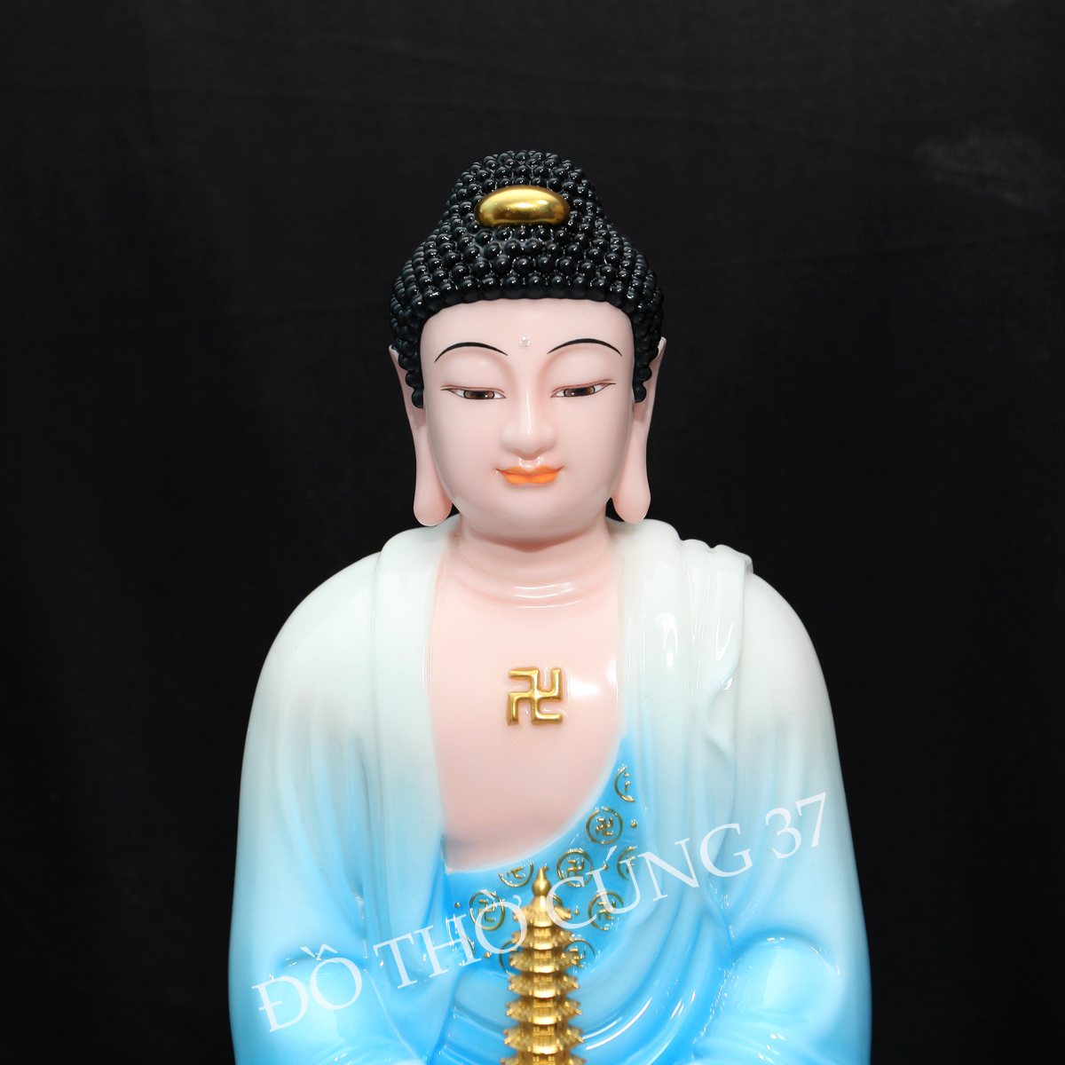 Tượng Phật Dược Sư Ngồi Đài Sen - Màu Xanh Biển