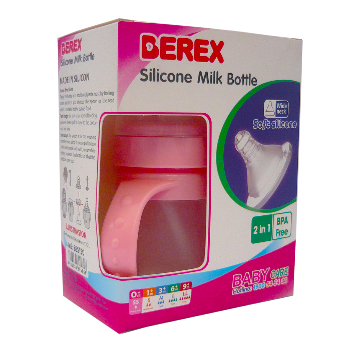 Bình sữa silicon mềm cho bé BEREX 150ml- màu ngẫu nhiên