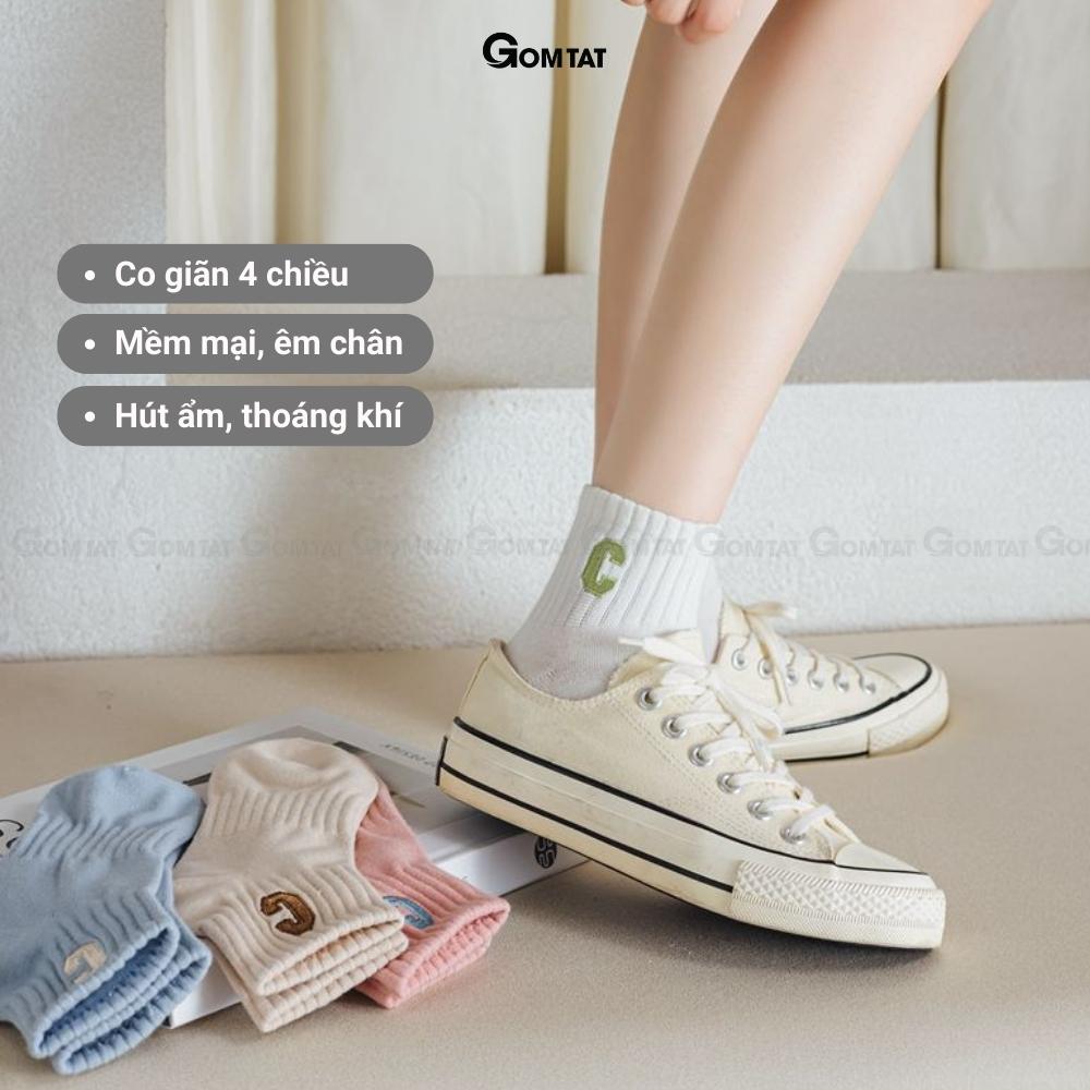 Tất vớ nữ cổ ngắn cao cấp GOMTAT mẫu chữ C, chất liệu cotton mềm mại, thấm hút, thoáng khí - PO-CONGAN-C-3014-1DOI